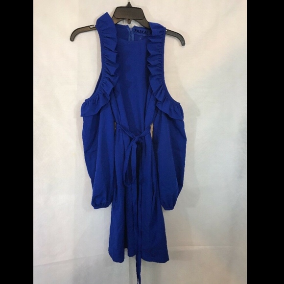 NEW $520‎ PASKAL Cold Shoulder Fit & Flare Dress Electric Blue [SZ Small ] - Picture 3 of 7